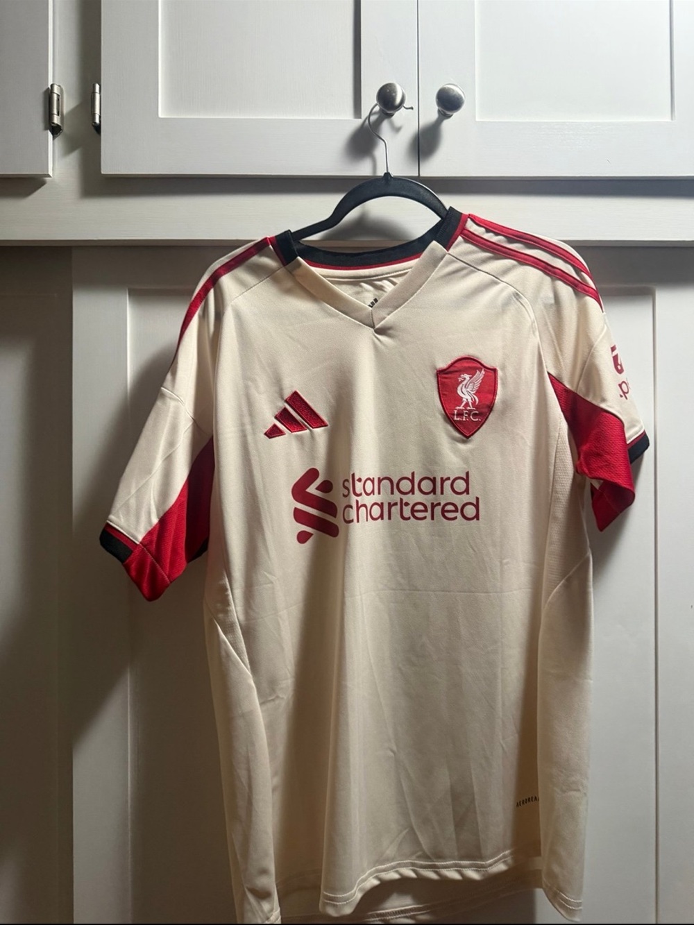 adidas Cream and Red Liverpool FC Away Shirt